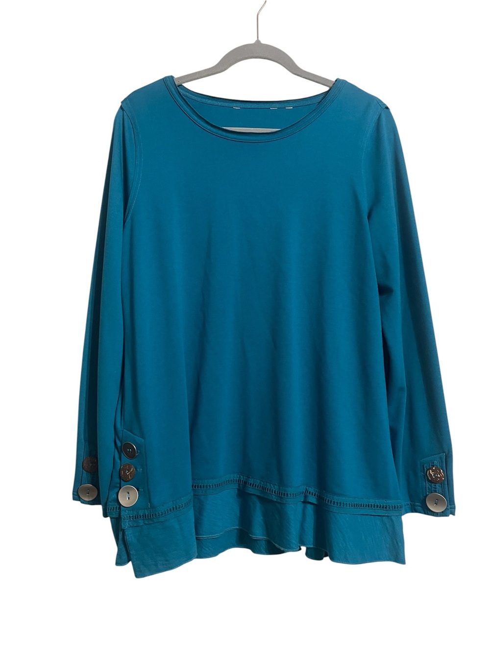 Soft Surroundings Teal Long-Sleeve Button Cuff Top